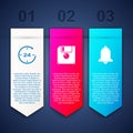 Set Clock 24 hours, Floppy disk and Ringing bell. Business infographic template. Vector Royalty Free Stock Photo