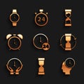 Set Clock 24 hours, Old hourglass, Time Management, Alarm clock, and Wrist watch icon. Vector Royalty Free Stock Photo