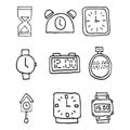Set of clock icon vector hand drawn illustration Royalty Free Stock Photo