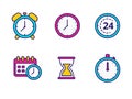 Set of clock icons with colorful designs isolated on white background Royalty Free Stock Photo