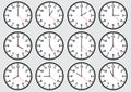 Set of clock icons showing time. Vector illustration Royalty Free Stock Photo