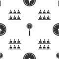 Set Clock, Magnifying glass with search and Jurors on seamless pattern. Vector.
