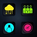 Set Clock, Network cloud connection, Create account screen and Online class. Black square button. Vector Royalty Free Stock Photo