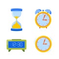 Set of Clocks, Hourglass or Sandglass, Digital and Mechanic Watches, Alarm Clock Isolated on White Background Royalty Free Stock Photo