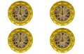 Set of clocks showing time on a white background