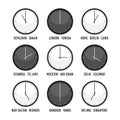 Set of clocks for timezone hour vector icon set