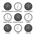 Set of clocks for timezone hour vector icon set