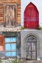 Set of closed and boarded up old doors in abandoned Ukrainian historical mansions subjected to the ravages of time