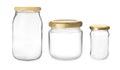 Set with closed empty glass jars on background Royalty Free Stock Photo