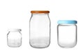 Set with closed empty glass jars on background Royalty Free Stock Photo