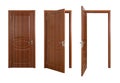 Set of closed and opened brown doors on white Royalty Free Stock Photo