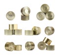 Set with closed tin cans on background Royalty Free Stock Photo