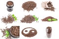 Set of closeup of coffee beans isolated on a white background with clipping path Royalty Free Stock Photo