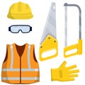 Set of clothes Builder and worker. Cartoon flat illustration