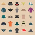 A set of clothes and hats, vector illustration.