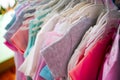 Set of clothes for kids on hangers. Shopping. Royalty Free Stock Photo