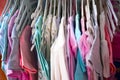 Set of clothes for kids on hangers. Shopping. Royalty Free Stock Photo