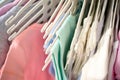 Set of clothes for kids on hangers. Shopping. Royalty Free Stock Photo