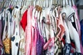 Set of clothes for kids on hangers. Shopping. Royalty Free Stock Photo