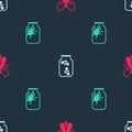 Set Clothes Moth, Fireflies Bugs In A Jar And Spider On Seamless Pattern. Vector