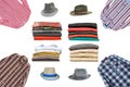 Set of clothes, shirts, sweaters and hats isolated on white background Royalty Free Stock Photo