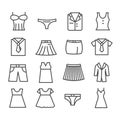 Set of clothing and fashion. Mens or womens apparel icon isolated. Modern outline on white background