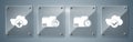 Set Cloud with check mark, Document folder with clock, Delete folder and Add cloud. Square glass panels. Vector