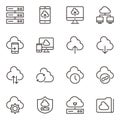 set of cloud computing line icons. cloud storage icons set. share, sharing, transfer, database, networking, server, signal Royalty Free Stock Photo