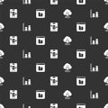 Set Cloud computing lock, Data analysis, Server, Data, Web Hosting and File missing on seamless pattern. Vector Royalty Free Stock Photo