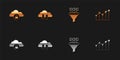 Set Cloud computing lock, download and upload, Binary code and Pie chart infographic icon. Vector Royalty Free Stock Photo
