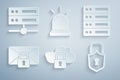 Set Cloud computing lock, Server, Data, Web Hosting, Mail message password, Lock, Motion sensor and icon. Vector Royalty Free Stock Photo
