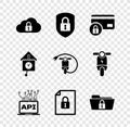 Set Cloud computing lock, Shield security with, Credit card, Computer api interface, Document and and Folder icon Royalty Free Stock Photo