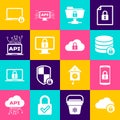 Set Cloud computing lock, Smartphone with, Server security, FTP folder and, Lock monitor and Computer api interface icon Royalty Free Stock Photo