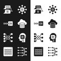 Set Cloud database, Binary code, Chat bot, Neural network, Humanoid robot, and icon. Vector Royalty Free Stock Photo
