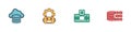 Set Cloud database, Robot setting, Artificial intelligence AI and Binary code icon. Vector Royalty Free Stock Photo