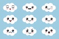Set of cloud with different mood. Kawaii with different faces expressions