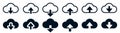Set cloud download and upload icons. Flat sign for mobile and web design. Cloud with arrow up and down simple outline and filled