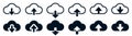 Set cloud download and upload icons. Flat sign for mobile and web design. Cloud with arrow up and down simple outline and filled Royalty Free Stock Photo