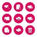 Set Cloud download and upload, Trash can, Unknown document folder, Upload file, Document, Delete and Search concept with Royalty Free Stock Photo