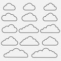 Set of cloud icons on blue background. Collection of different cloud icons.Vector illustration. Royalty Free Stock Photo