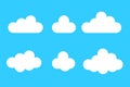 Set of Cloud Icons in cartoon flat style isolated on blue background. Vector design elements weather