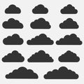 Set of cloud icons on grey background. Collection of different cloud icons. Royalty Free Stock Photo