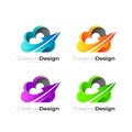 Set cloud logo and arrow design combination, technology icon Royalty Free Stock Photo