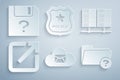Set Cloud mail server, Server, Data, Web Hosting, Open new window, Unknown directory, Police badge and document icon Royalty Free Stock Photo
