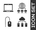 Set Cloud or online library, Laptop, Computer mouse and Computer network icon. Vector Royalty Free Stock Photo