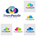 Set of Cloud Puzzle logo design vector template, Vector label of puzzle, illustration, Creative icon, design concept