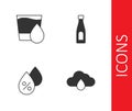 Set Cloud with rain, Glass water, Water drop percentage and Bottle of icon. Vector Royalty Free Stock Photo