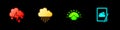 Set Cloud with rain and lightning, , Sunrise and Weather forecast icon. Vector