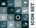 Set Cloud with rain, snow and sun, Sun cloud weather, moon, Weather forecast and Windy icon. Vector