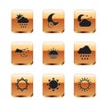 Set Cloud with rain and sun, Sun, Sunset, moon stars, and Sleeping icon. Vector Royalty Free Stock Photo